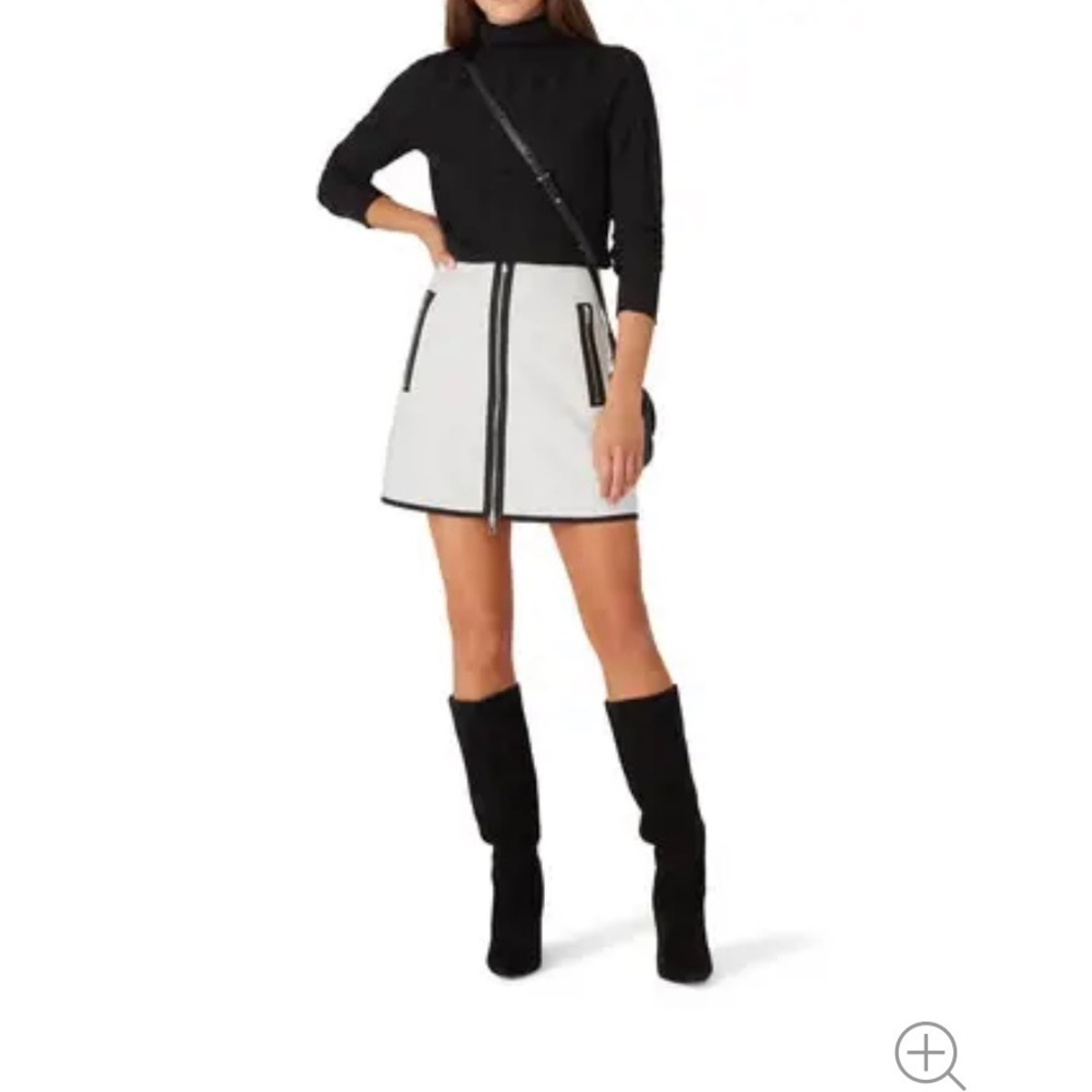 KF/KaufmanFranco Collective White Exposed Zipper Mini Skirt Black Pipe Trim